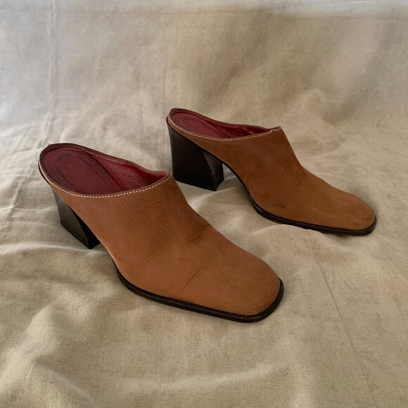 VINTAGE Donald J Pliner Suede Heeled Mules Women's Size 7 Square Toe - Picture 5 of 8